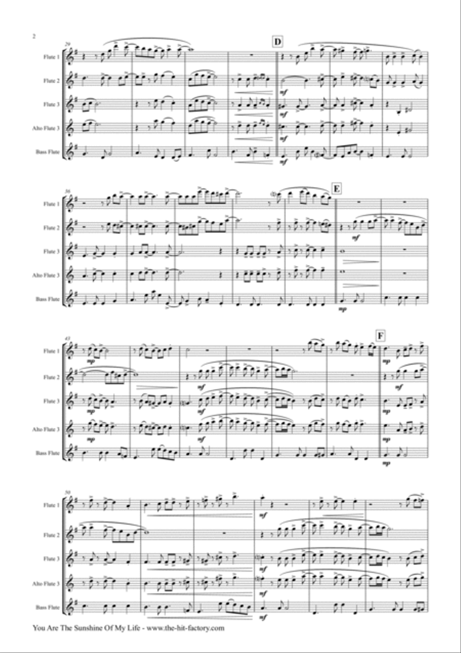 You Are The Sunshine Of My Life Flute Quartet scores gallery preview page 2