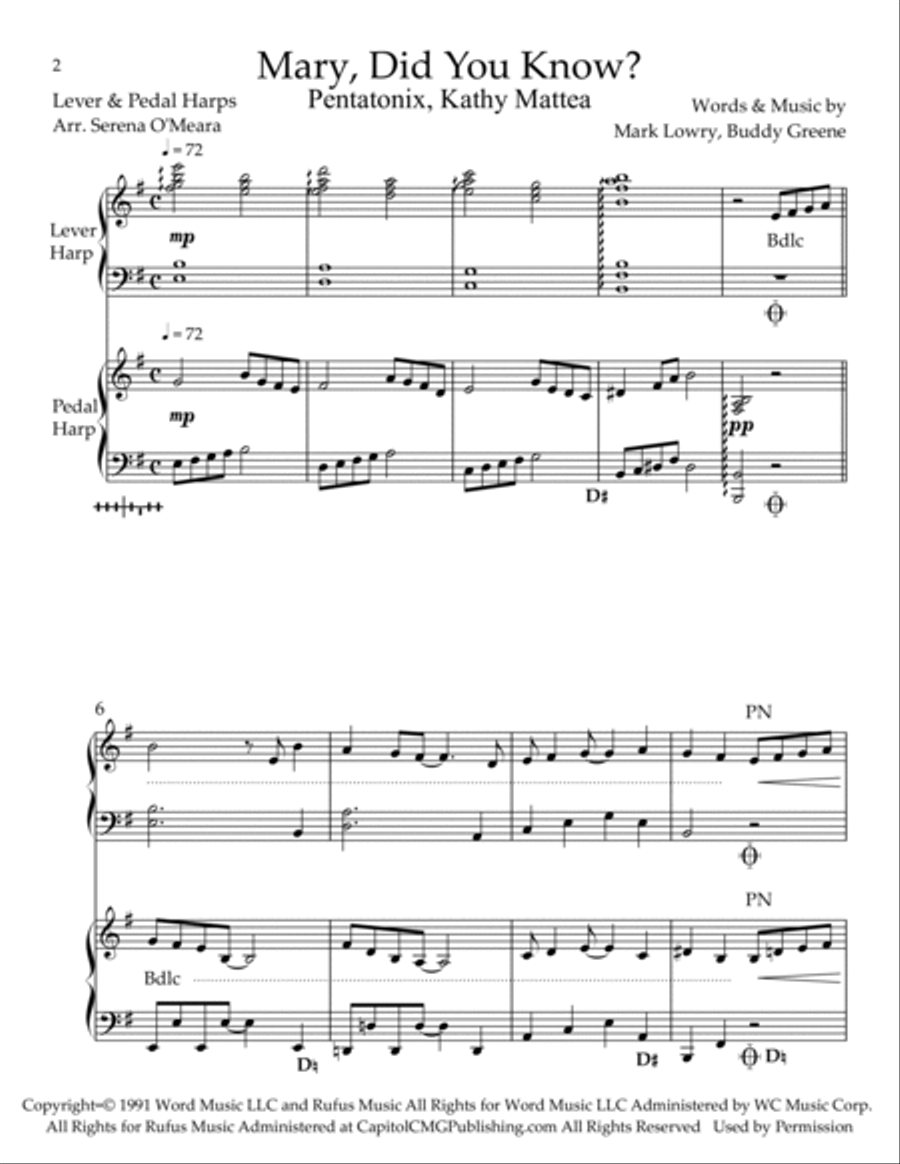 Mary, Did You Know? Mary, Did You Know? Pedal Harp scores gallery preview page 2