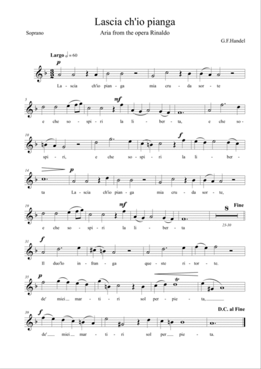 Lascia Ch'io Pianga Soprano Voice scores gallery preview page 5