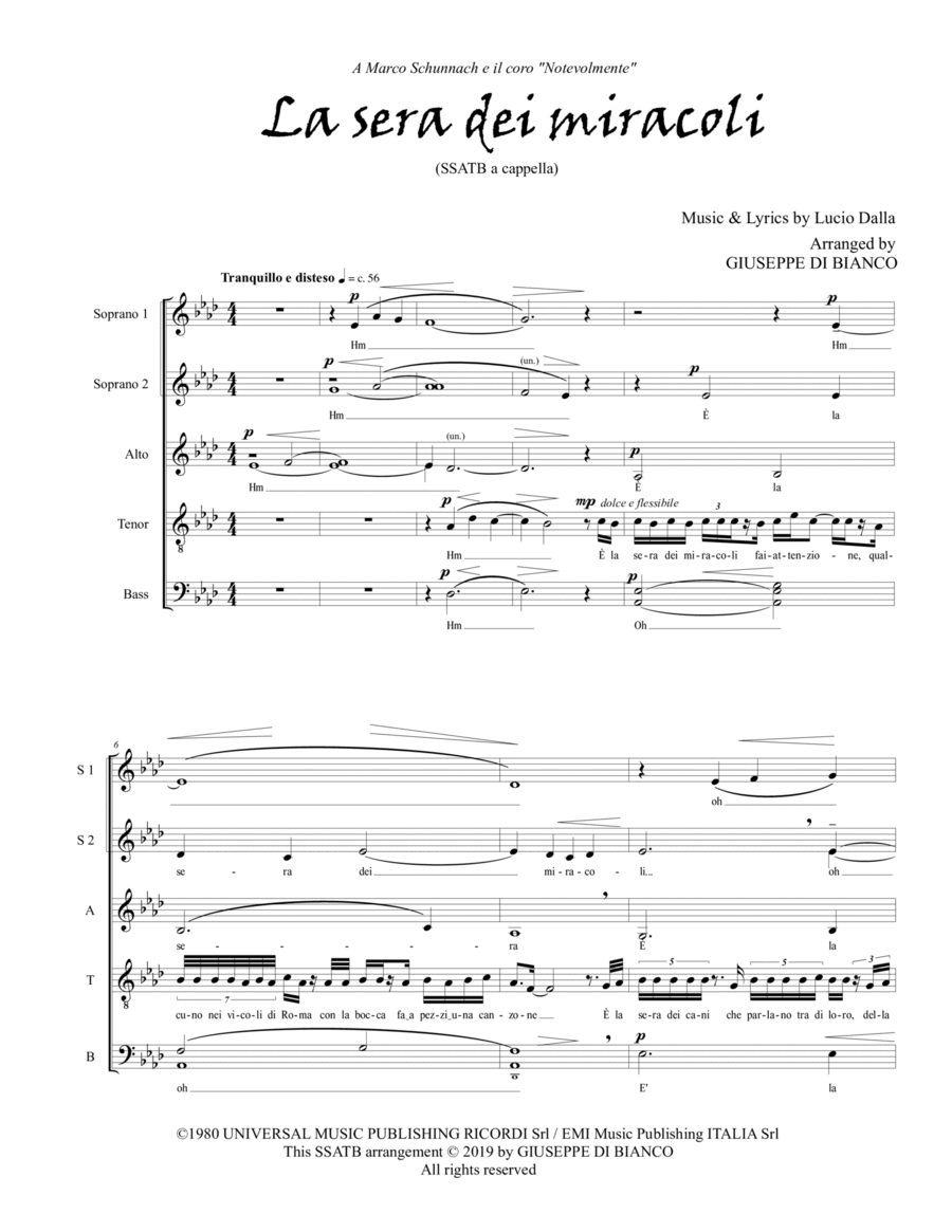 La Sera Dei Miracoli A Cappella scores gallery preview page 1