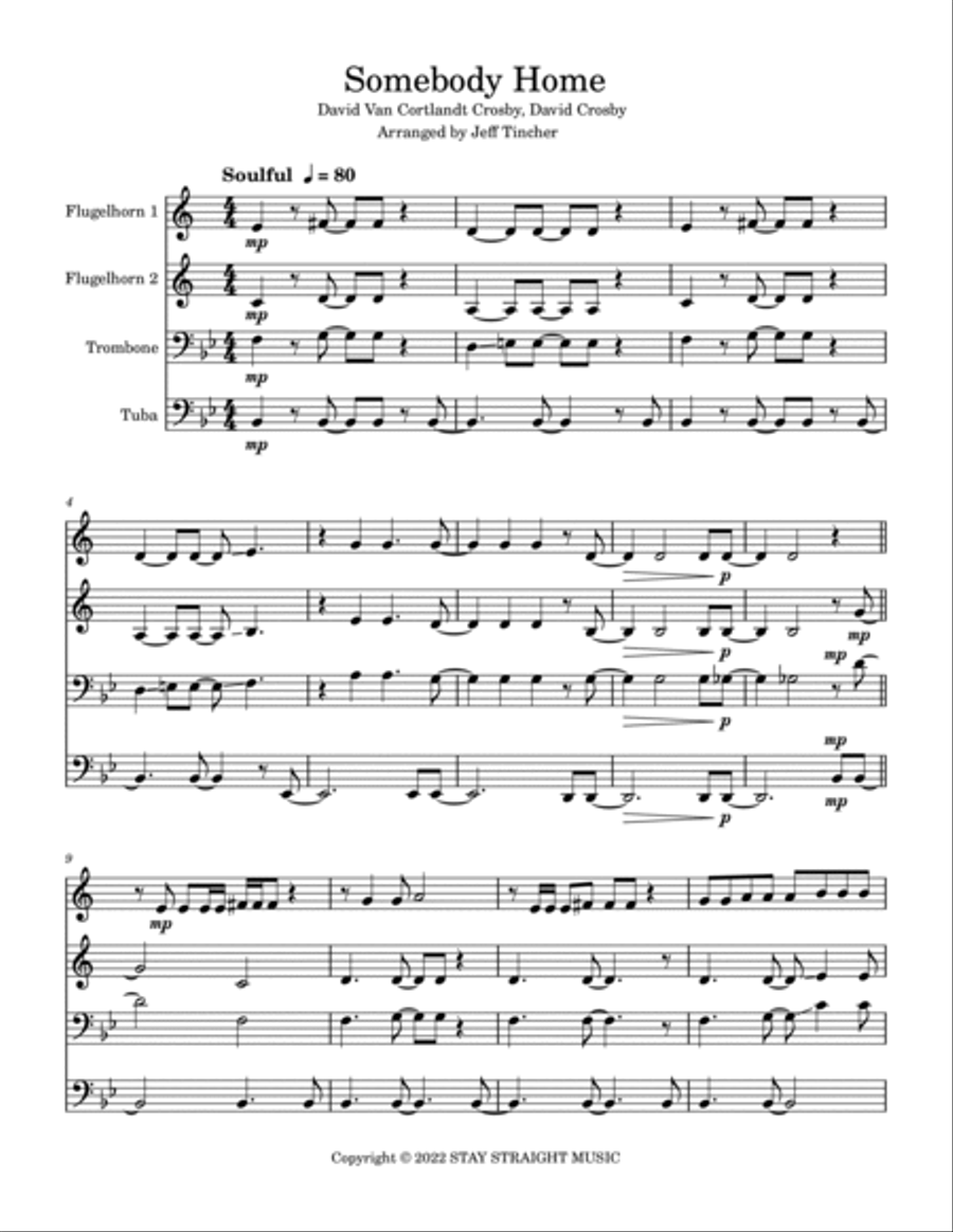 Somebody Home Brass Quartet scores gallery preview page 2