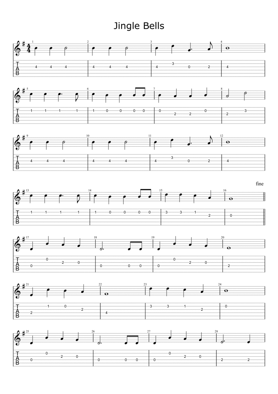 Jingle Bells Guitar Tablature Digital Sheet Music Sheet Music Plus