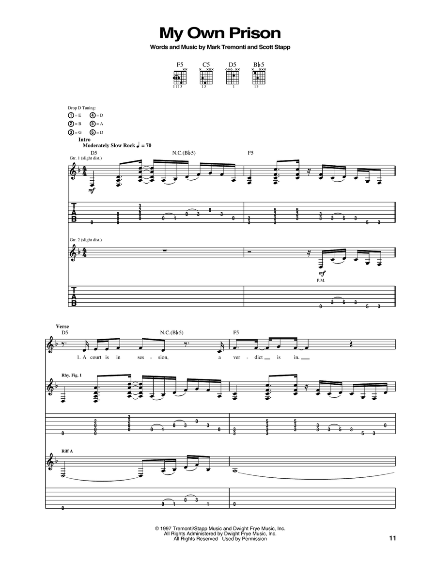 My Own Prison Acoustic Guitar scores gallery preview page 1