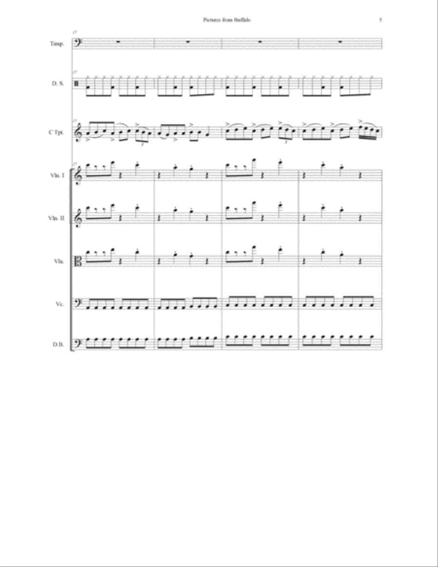 Pictures from Buffalo for Trumpet in C, Timpani, Drum Set, and Strings String Orchestra scores gallery preview page 6