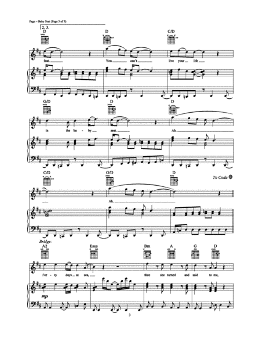 Baby Seat Piano, Vocal, Guitar scores gallery preview page 3