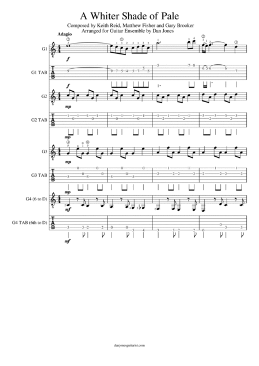 A Whiter Shade Of Pale Guitar Ensemble scores gallery preview page 2