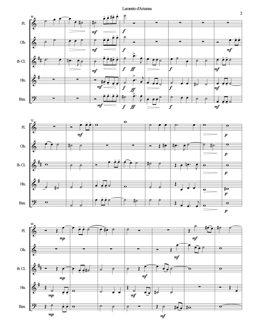Lamento d'Arianna for wind quintet Woodwind Quintet scores gallery preview page 3