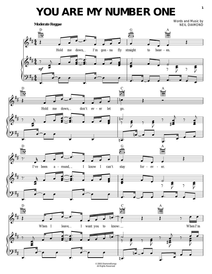 You Are My Number One Piano, Vocal, Guitar scores gallery preview page 1