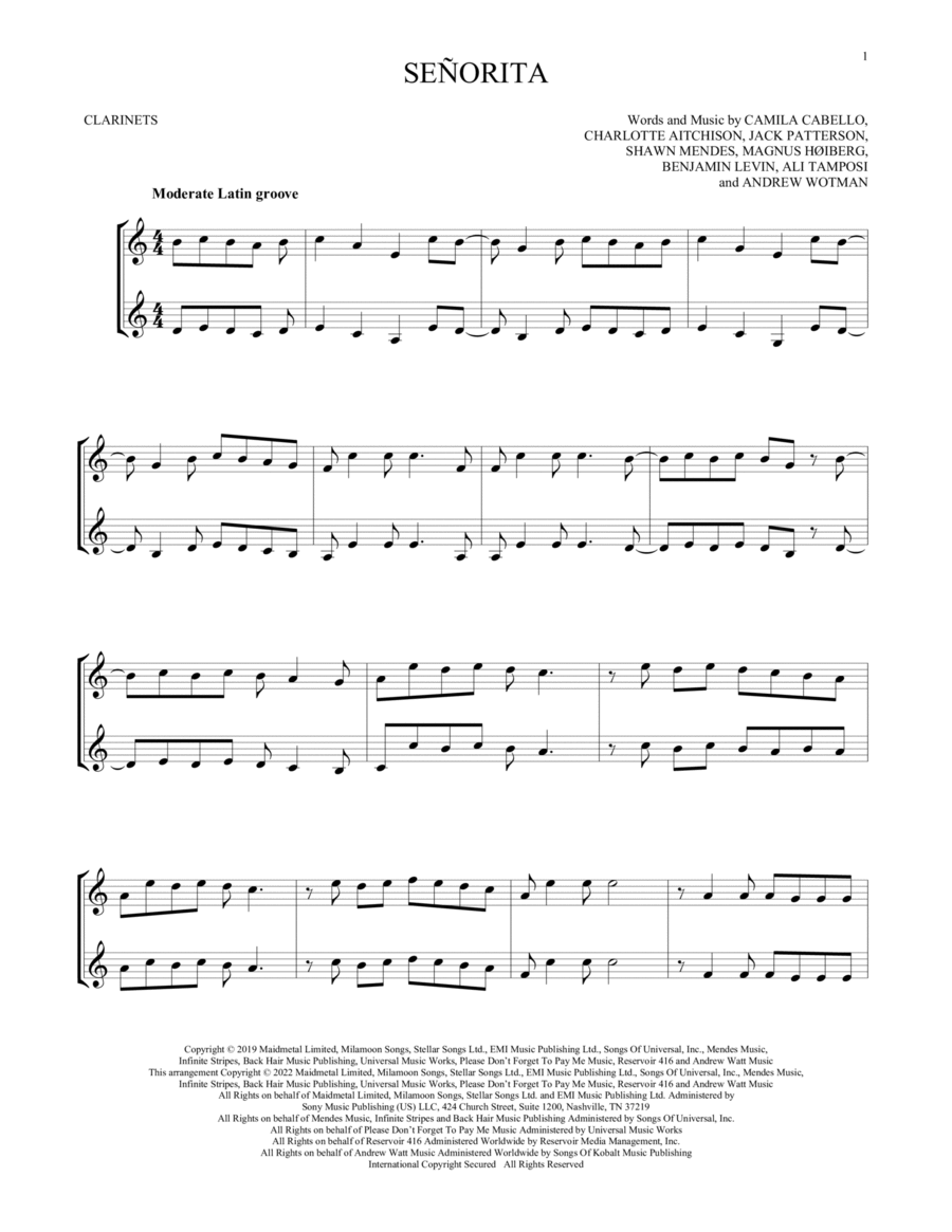 Señorita Señorita Clarinet Duet scores gallery preview page 1