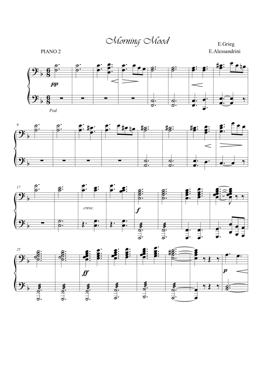 Morning Mood. Piano 4 hands (this part is only piano 2) Piano Duet scores gallery preview page 1