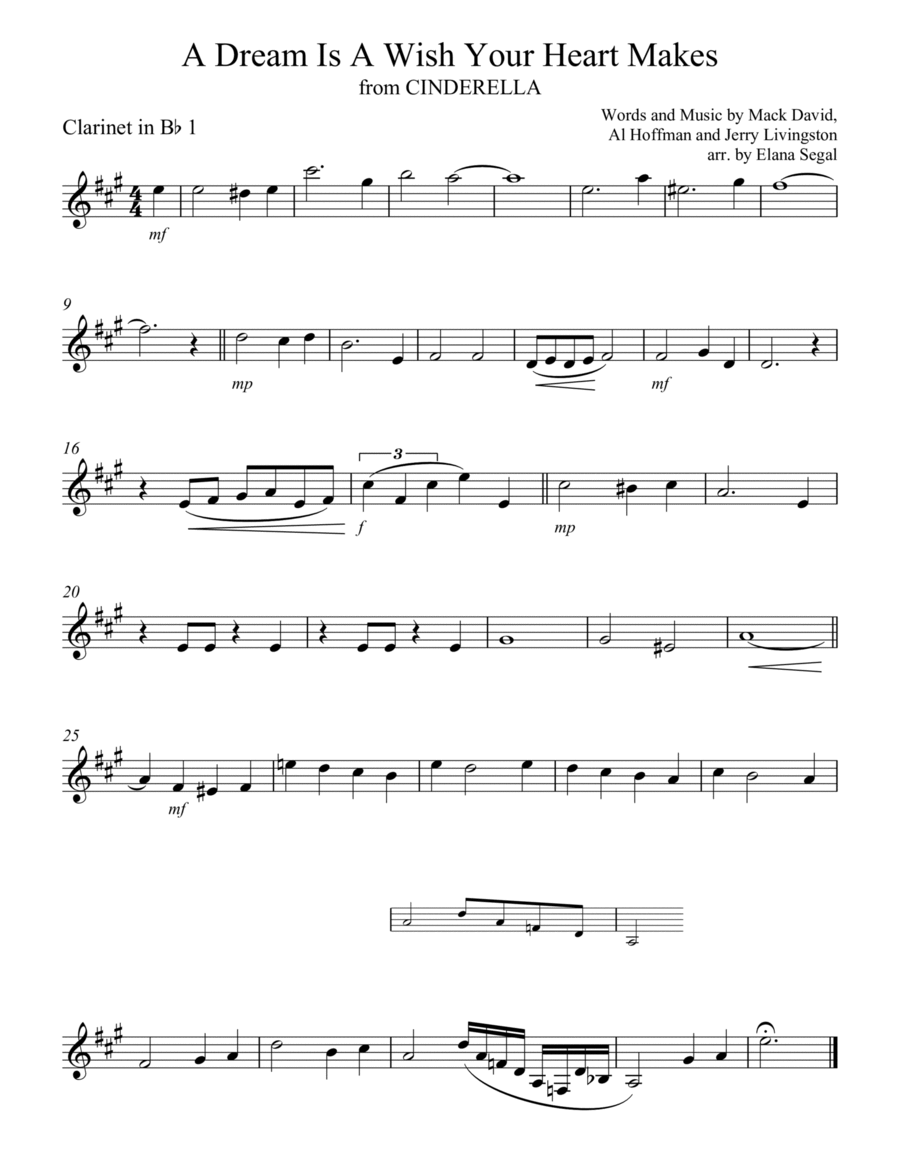 A Dream Is A Wish Your Heart Makes Clarinet Quartet scores gallery preview page 1