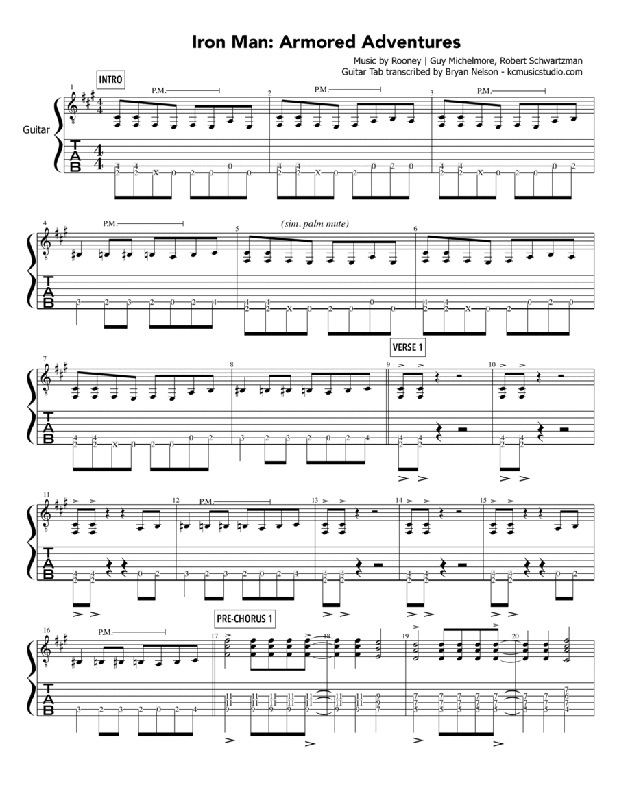 Iron Man Armored Adventures Guitar Tablature scores gallery preview page 1
