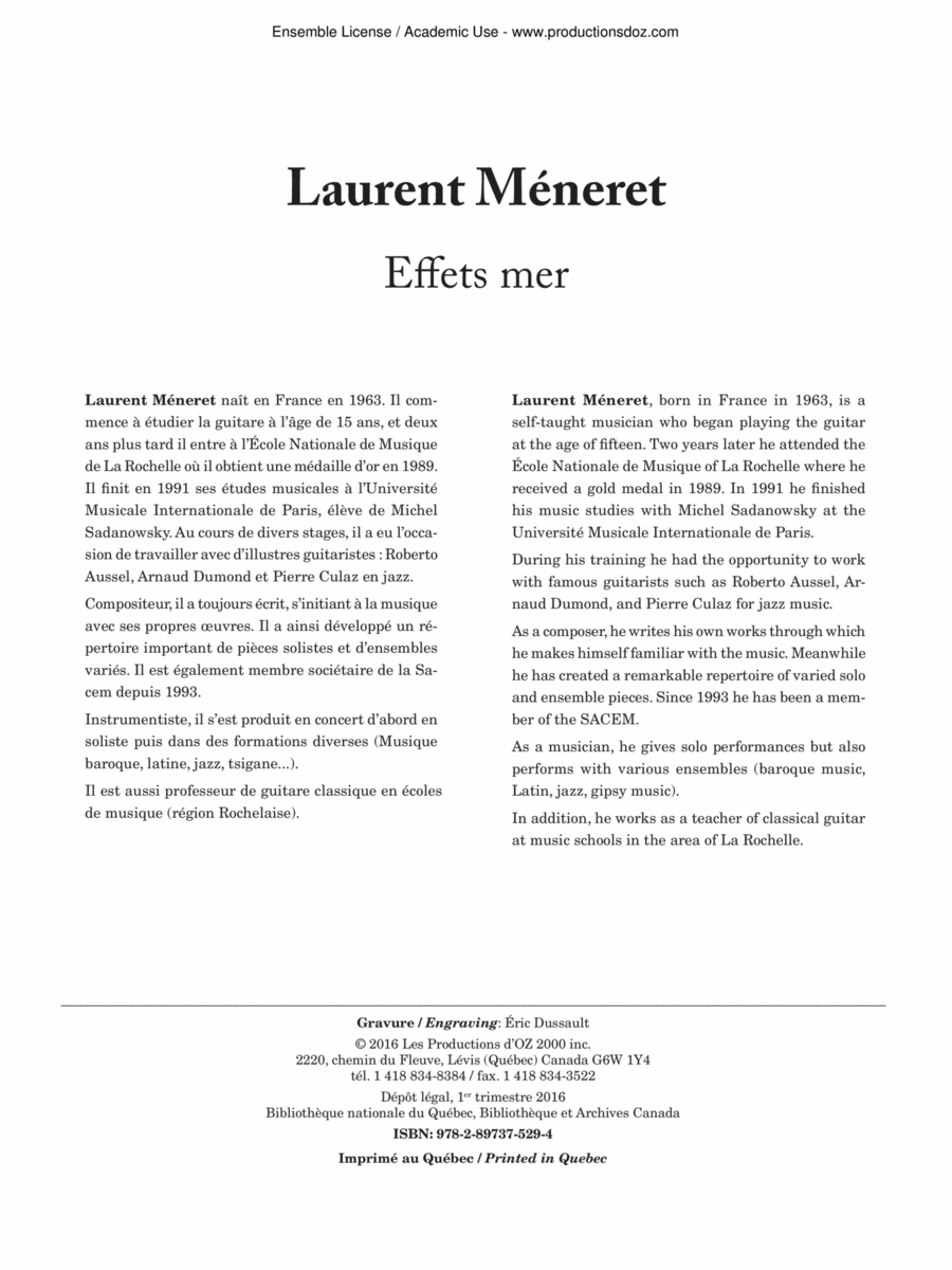 Effets mer Effets mer Classical Guitar scores gallery preview page 1