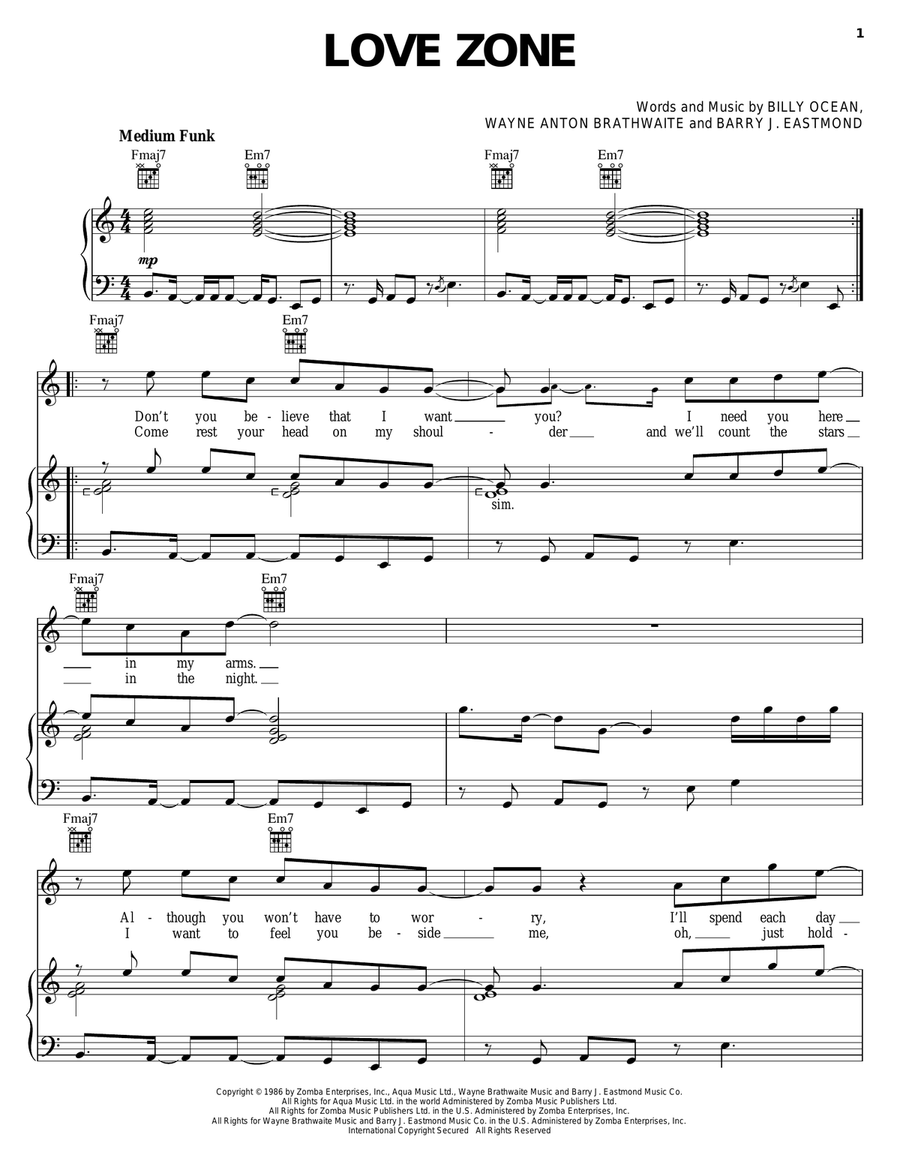 Love Zone Piano, Vocal, Guitar scores gallery preview page 1