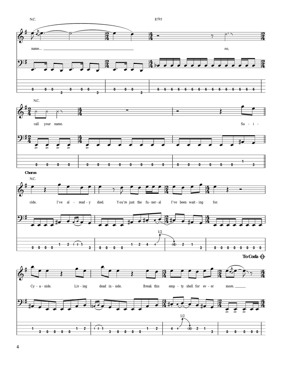 Cyanide Cyanide Bass Guitar Tablature scores gallery preview page 4