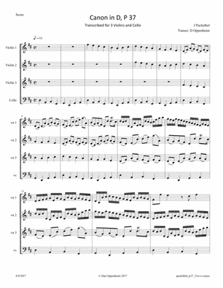Pachelbel: Canon in D Major transcribed for 3 Violins and Cello