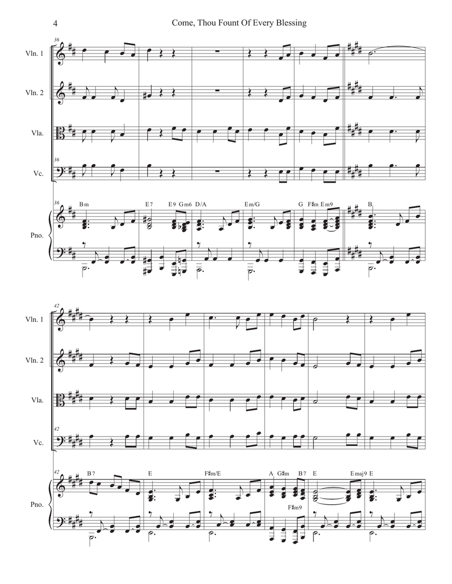 Come, Thou Fount Of Every Blessing (String Quartet and Piano) String Quartet scores gallery preview page 4