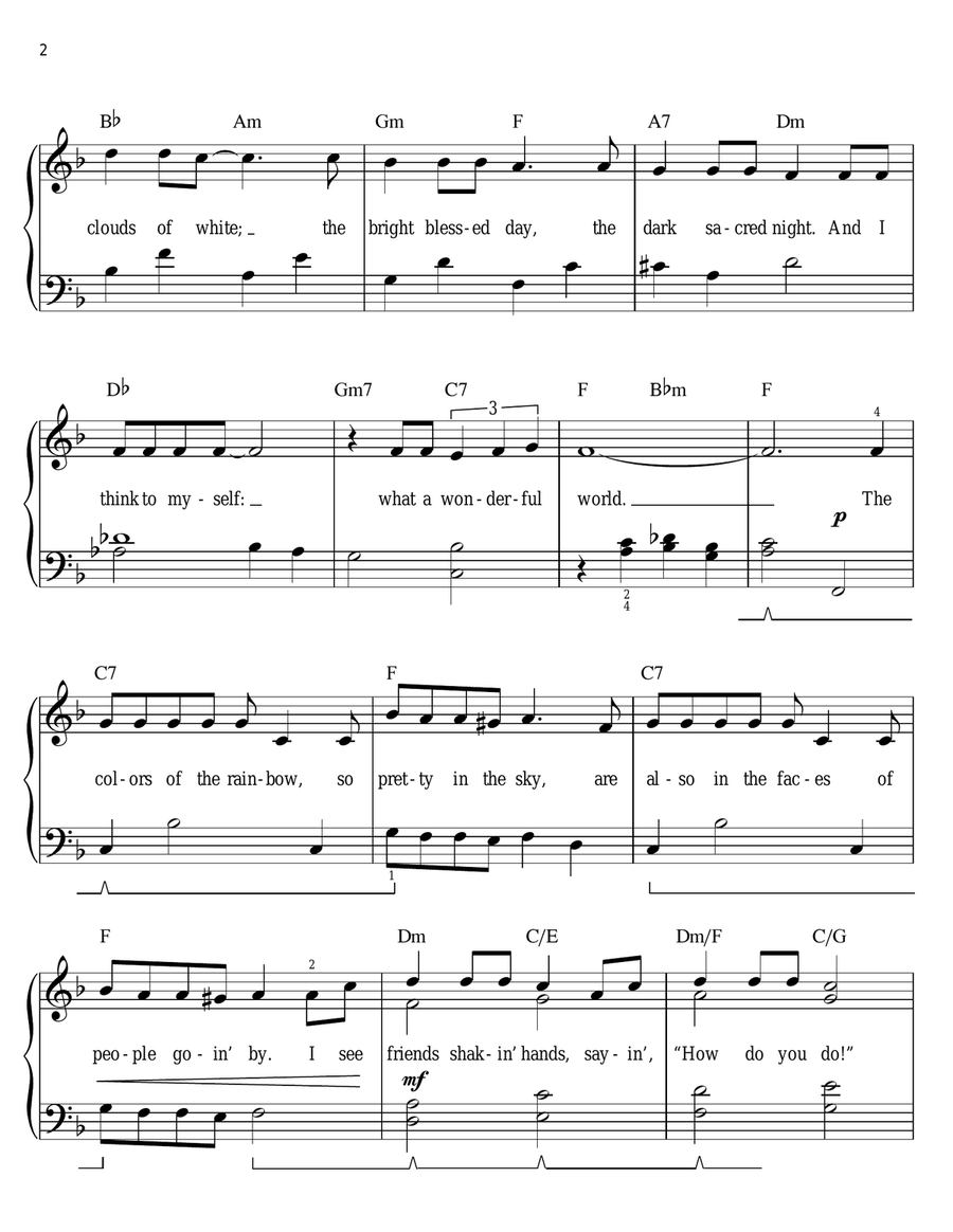 What A Wonderful World (arr. Phillip Keveren) Easy Piano scores gallery preview page 2