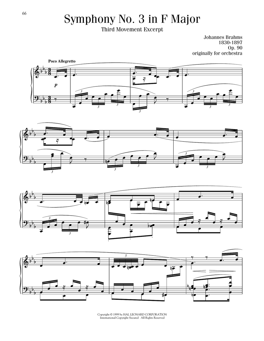 Symphony No. 3 In F Major, Op. 90 Piano Solo scores gallery preview page 1