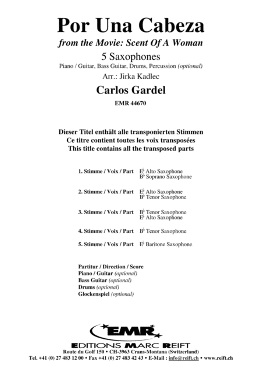 Por Una Cabeza Saxophone Quintet scores gallery preview page 2