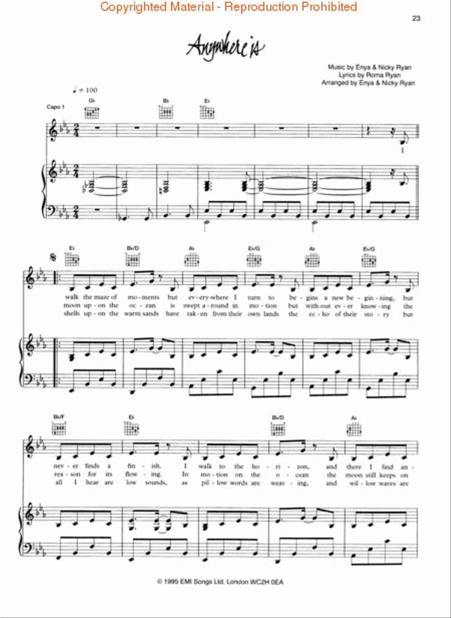 Enya – Paint the Sky with Stars Piano, Vocal, Guitar scores gallery preview page 3