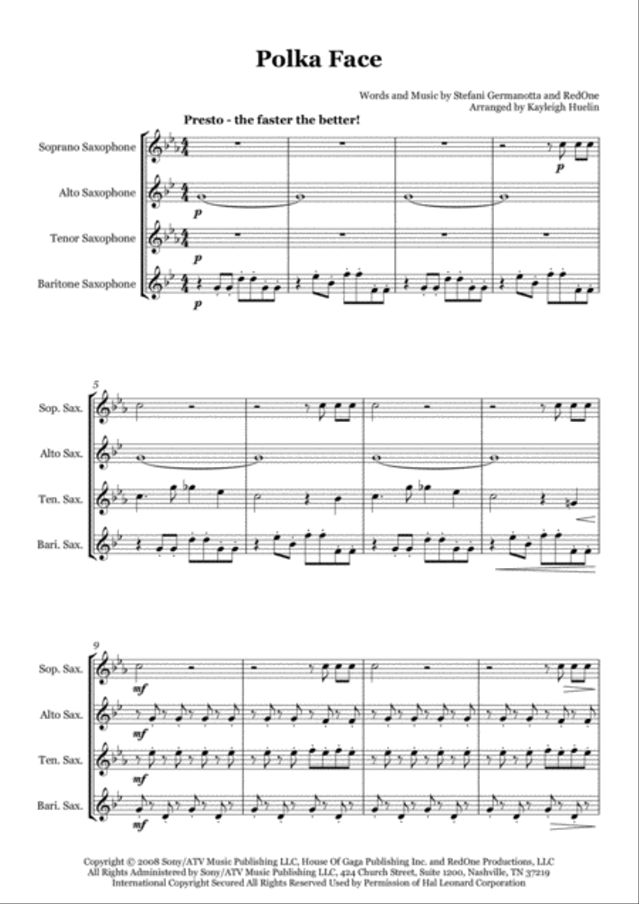 Poker Face Saxophone Quartet scores gallery preview page 1