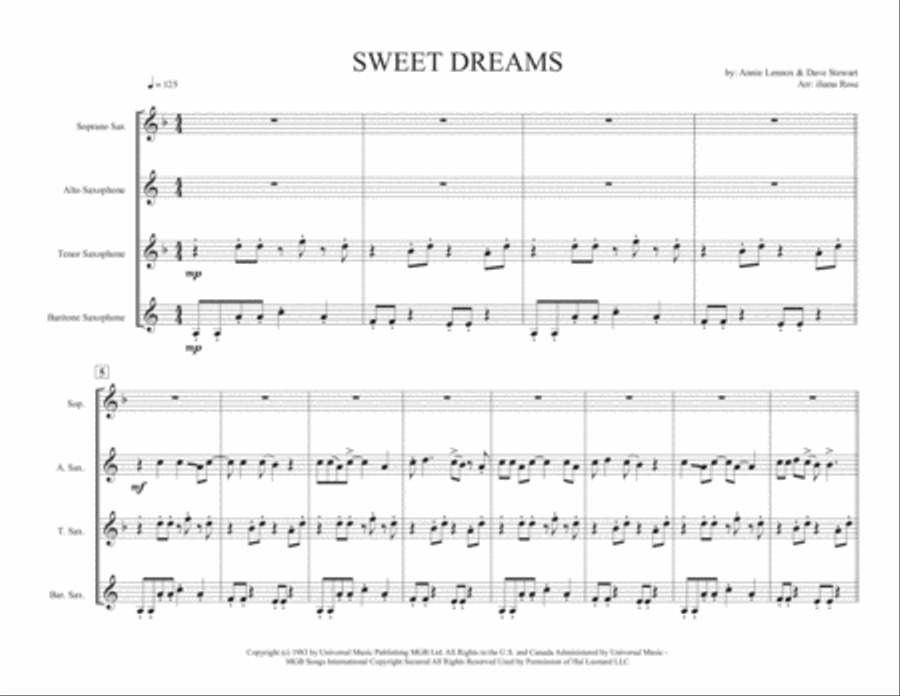 Sweet Dreams (Are Made Of This) Woodwind Quartet scores gallery preview page 2