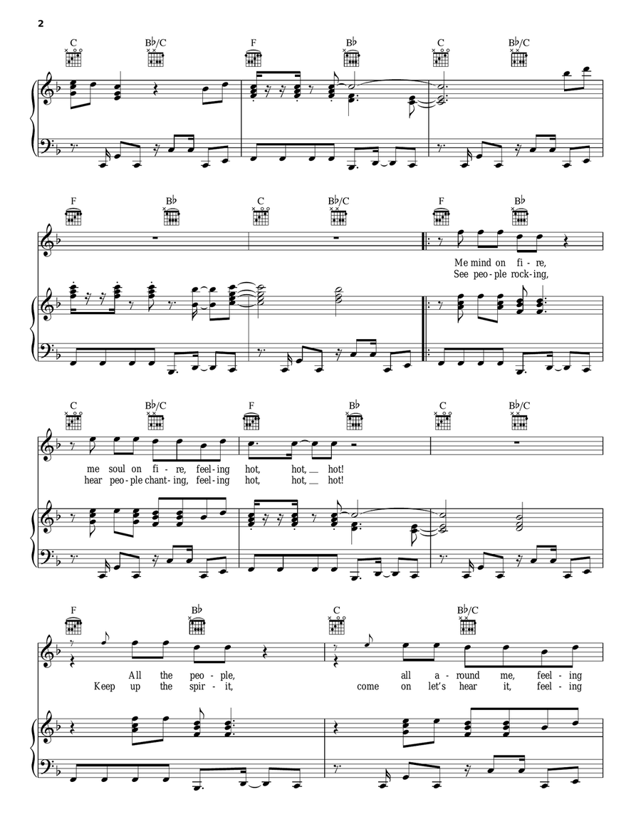 Hot Hot Hot Piano, Vocal, Guitar scores gallery preview page 2