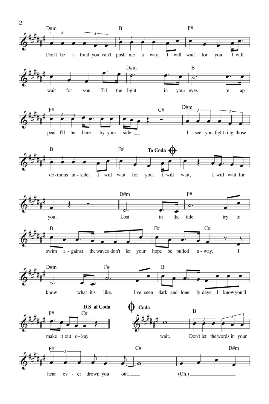 Wait For You Piano scores gallery preview page 2