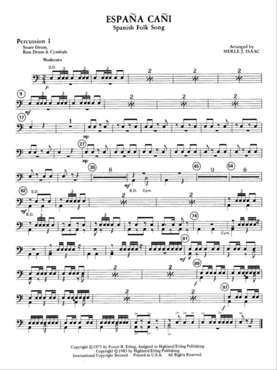 España Cañi: 1st Percussion Full Orchestra scores gallery preview page 1
