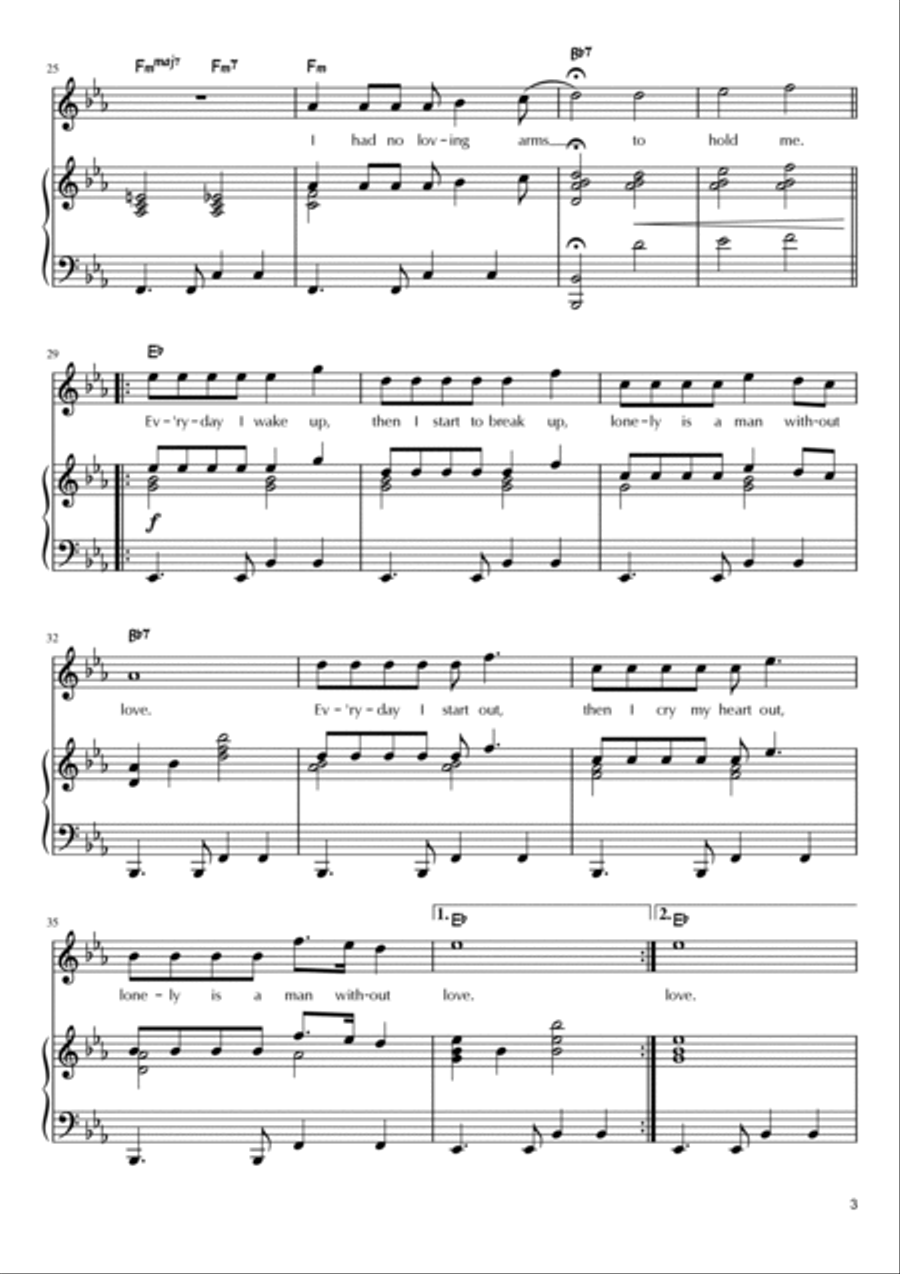 A Man Without Love (quando M'innamoro) Piano, Vocal, Guitar scores gallery preview page 3