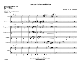JOYOUS CHRISTMAS MEDLEY - Flute, Clarinet, 2 Trumpets, Horn & Trombone with Piano (5 carol medley)
