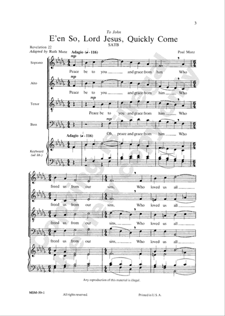 E'en So, Lord Jesus, Quickly Come 4-Part scores gallery preview page 3