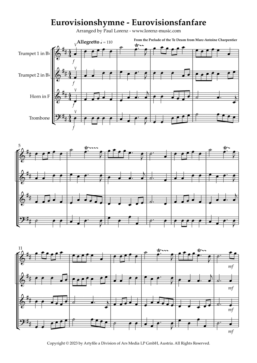 Eurovisionshymne - Eurovisionsfanfare for Brass Quartet Brass Quartet scores gallery preview page 1
