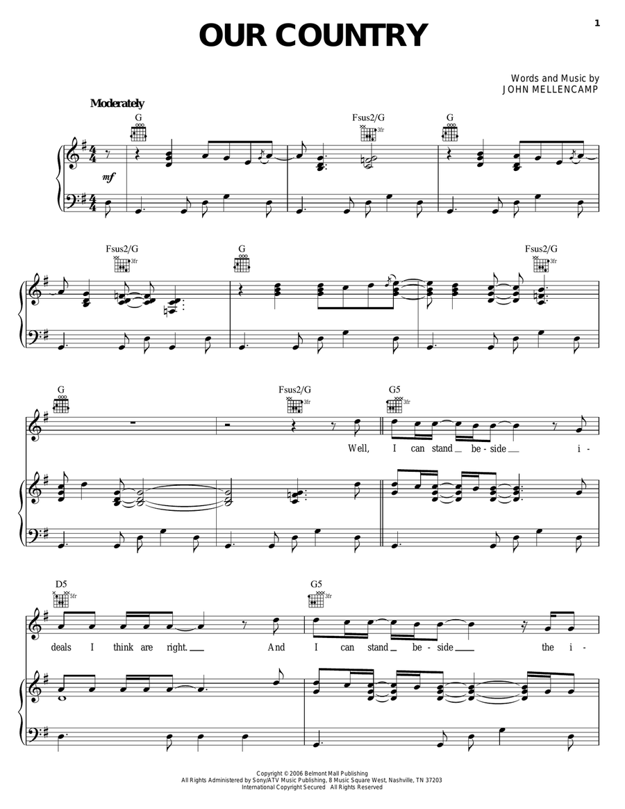 Our Country Piano, Vocal, Guitar scores gallery preview page 1