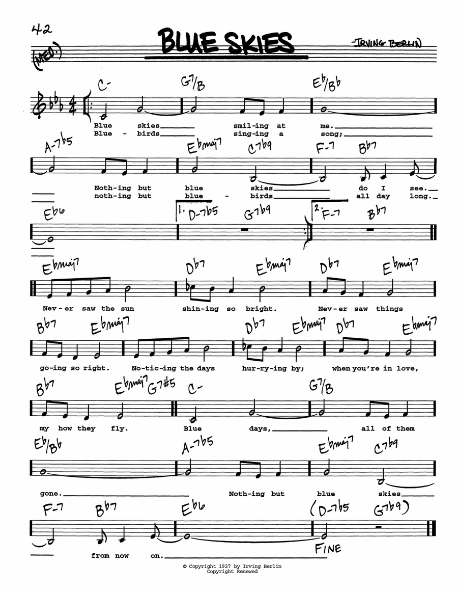 Blue Skies (Low Voice)