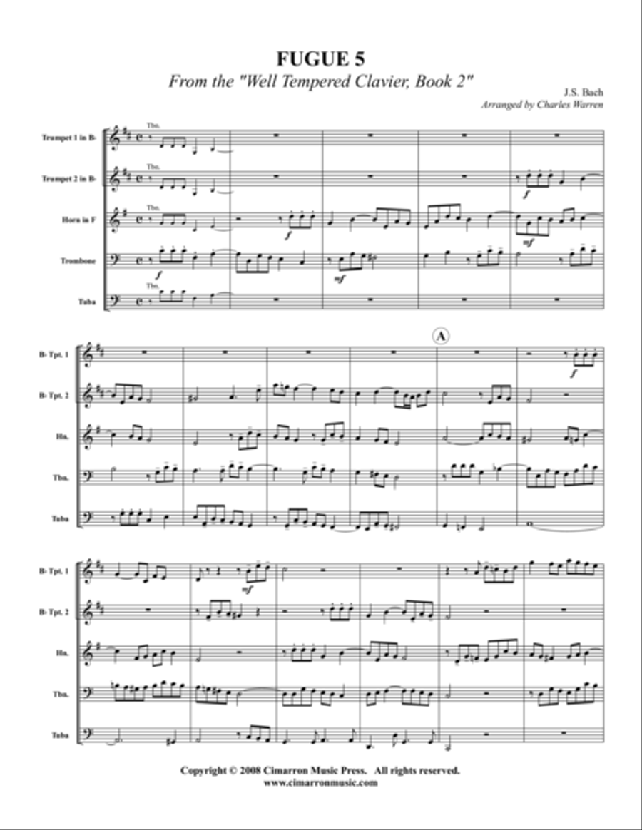 Fuga No. 5 from the WTC Book #2 Brass Quintet scores gallery preview page 1