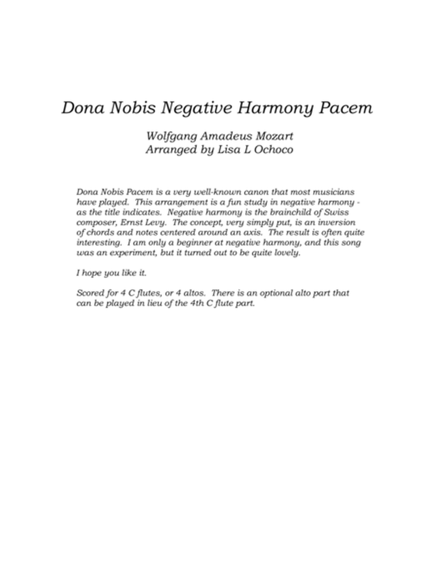 Dona Nobis Negative Harmony Pacem for Flute Quartet image number null