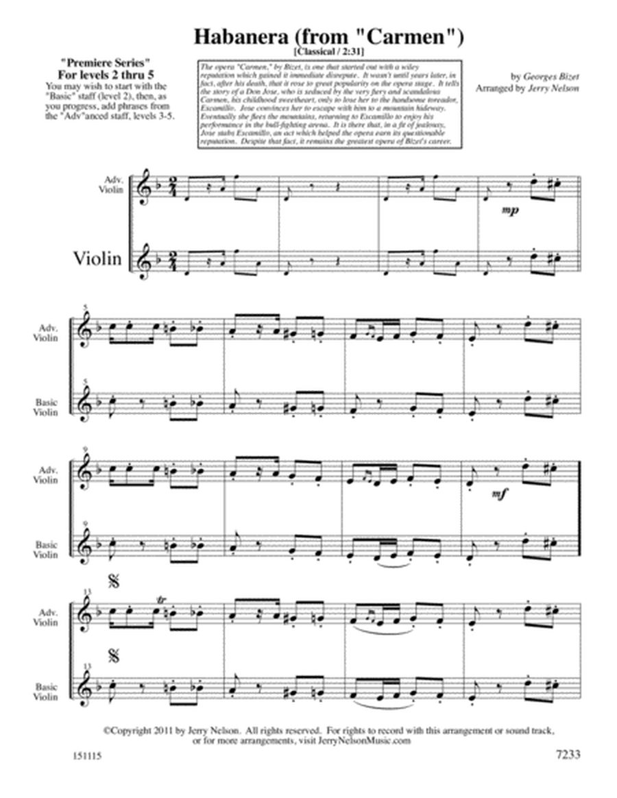 Habanera - Bizet (Arrangements Level 2-5 for VIOLIN + Written Acc) image number null