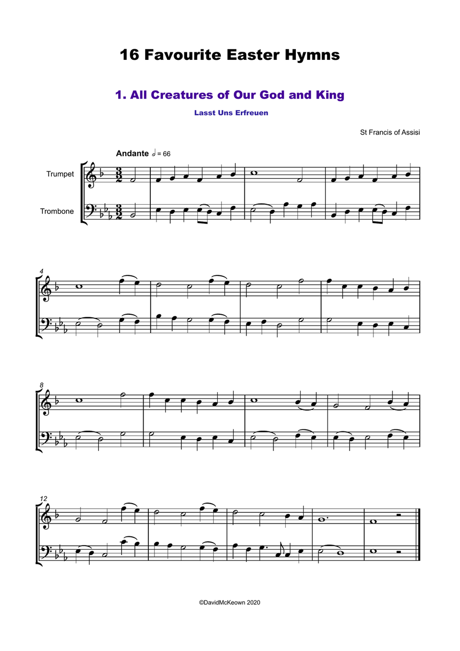 16 Favourite Easter Hymns for Trumpet and Trombone Duet Brass Duet scores gallery preview page 2