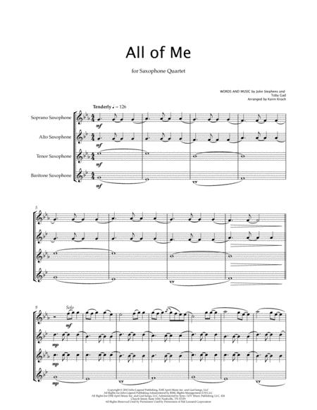 All Of Me (John Legend) for Saxophone Quartet image number null