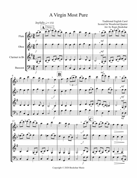 A Virgin Most Pure (F) (Woodwind Quartet - 1 Flute, 1 Oboe, 1 Clar, 1 Bassoon)