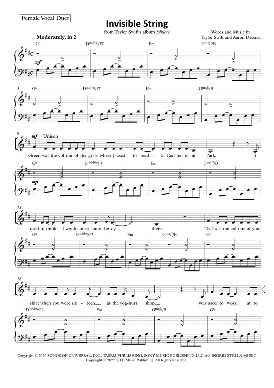 Invisible String High Voice scores gallery preview page 1
