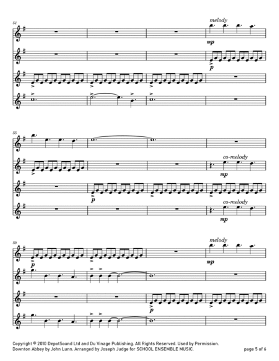 Downton Abbey (Theme) Clarinet Quartet scores gallery preview page 5