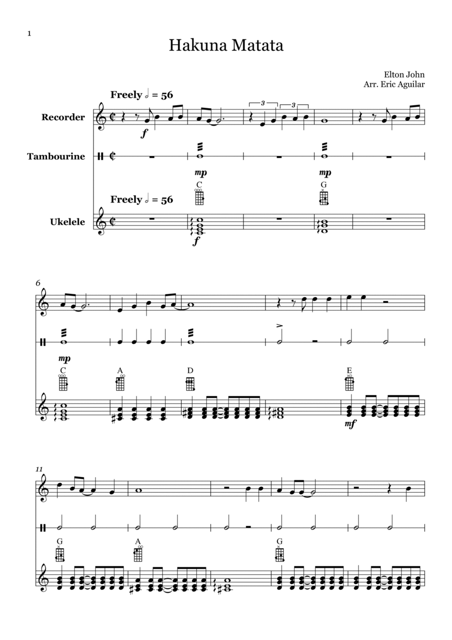 Hakuna Matata Hakuna Matata Chamber Music scores gallery preview page 1