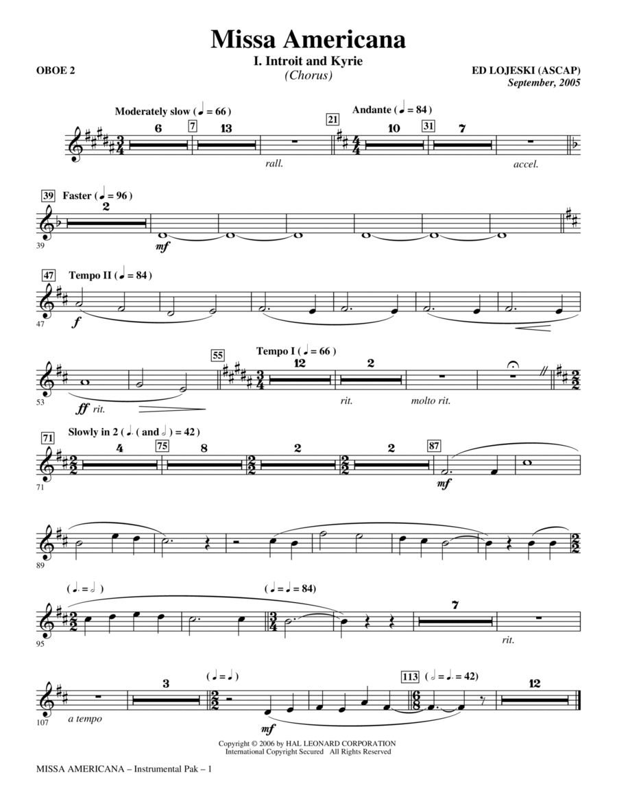 Missa Americana - Oboe 2 Missa Americana - Oboe 2 Choir scores gallery preview page 1