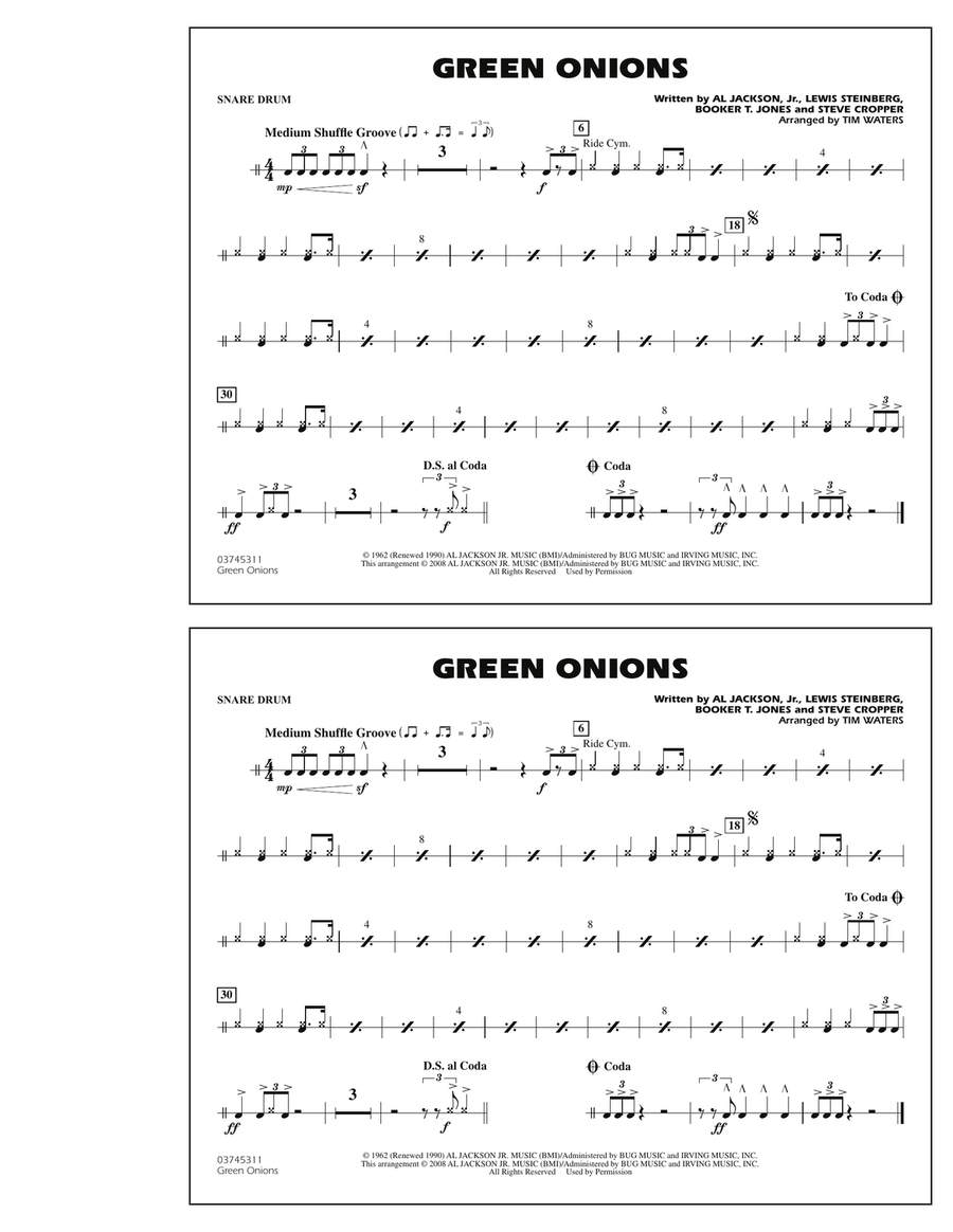 Green Onions - Snare Drum Marching Band scores gallery preview page 1