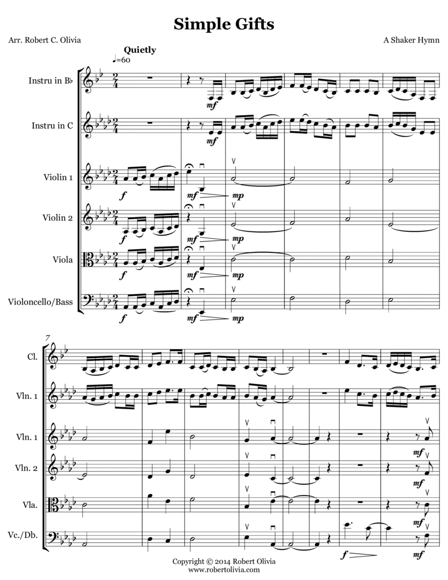 Simple Gifts - A Shaker Hymn Chamber Orchestra scores gallery preview page 1