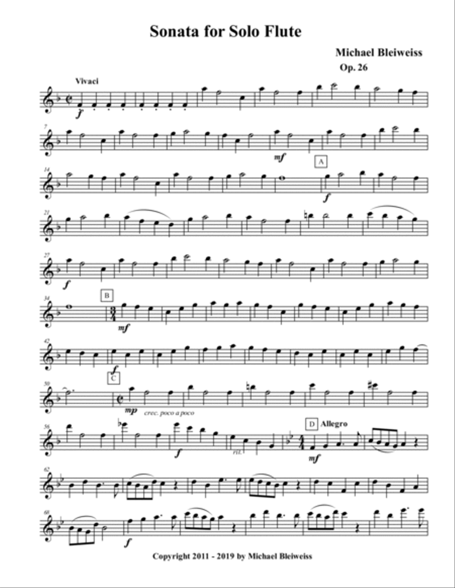 Sonata Op. 26 for Solo Flute Flute Solo scores gallery preview page 2