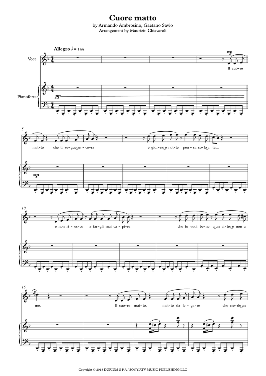 Cuore Matto Piano, Vocal scores gallery preview page 1